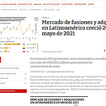 Mercado de fusiones y adquisiciones en Latinoamrica creci 26% en mayo de 2021